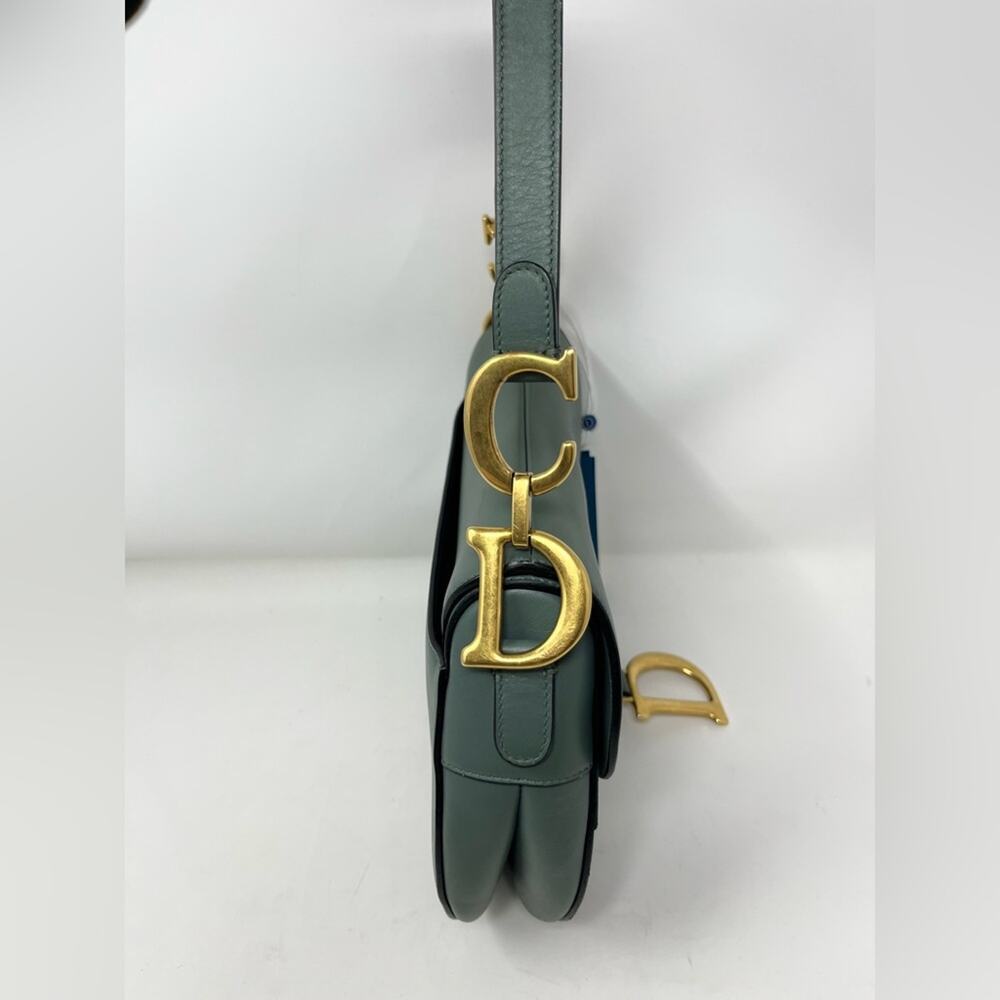 Dior Saddle Bag Classic Medium Green Matte Leather Shoulder Bag Guitar Strap - Picture 2 of 9
